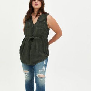 Torrid "Emma" Cinched Waist Tunic Tank Top in Mineral Wash Olive. Size 3x